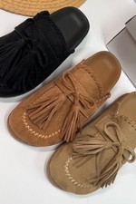 Womens Suede Mule Loafers Tassel Slip On Shoes Spring Moccassins Camel 5