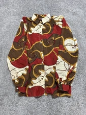 Vintage Silky Shirt Womens Small Chains Baroque Multicolor Hunting Horns Print 