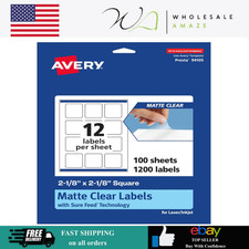 Avery Matte Clear Square Labels, Sure Feed Te...