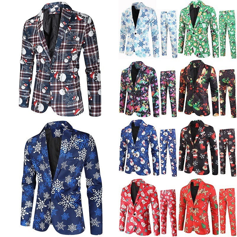 Blazer de Navidad para Hombres Chaqueta Festiva Abrigo Estampado Trajes Fiesta de Navidad Chaqueta Disfraces