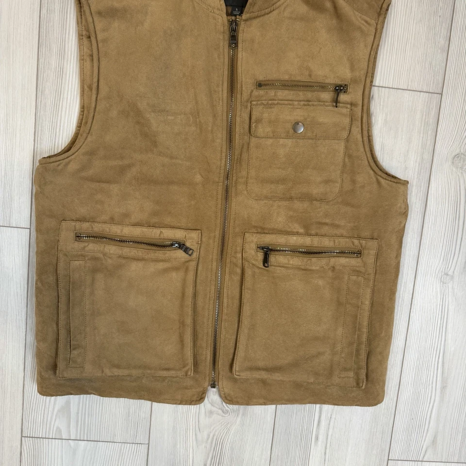 Banana Republic Vegan Suede Utility Vest Size Mens Small Brown Pockets 622496 - Image 3 of 4