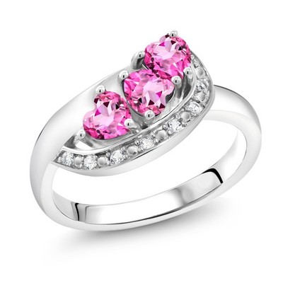 925 Sterling Silver Pink Mystic Topaz and White Created Sapphire Engagement