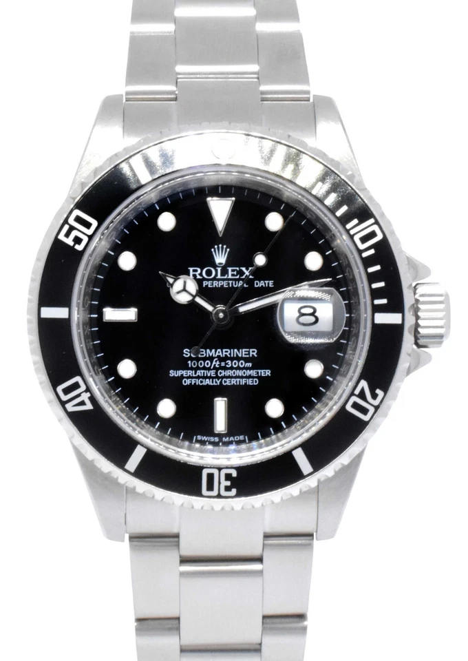 Reloj automático Rolex Submariner fecha acero esfera/bisel negro para hombre M '08 16610