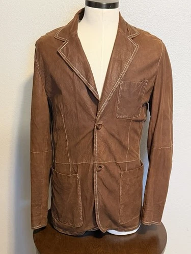 Milestone SHEEP LEATHER "MAJOR"Brown Distressed Lightweight Blazer Jacket Mens M - product listing photo