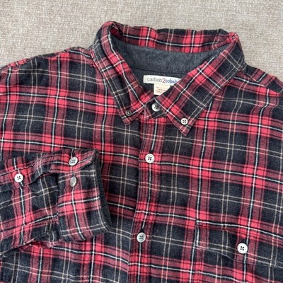 Carbon 2 Cobalt Flannel Shirt Mens L Red Black Plaid Lined Long Sleeve Button Up