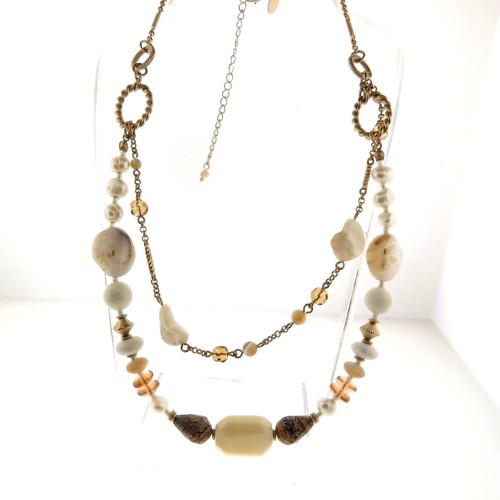 Lia Sophia MOP Jasper Bead Necklace Double Strand 1x18-21"