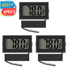 3Pcs Black Digital LCD Thermometer Temperature Monitor with External Probe for F