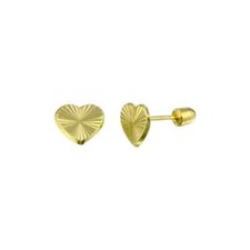 14 Karat Yellow Gold Diamond Cut Heart Screw Back Stud Earring