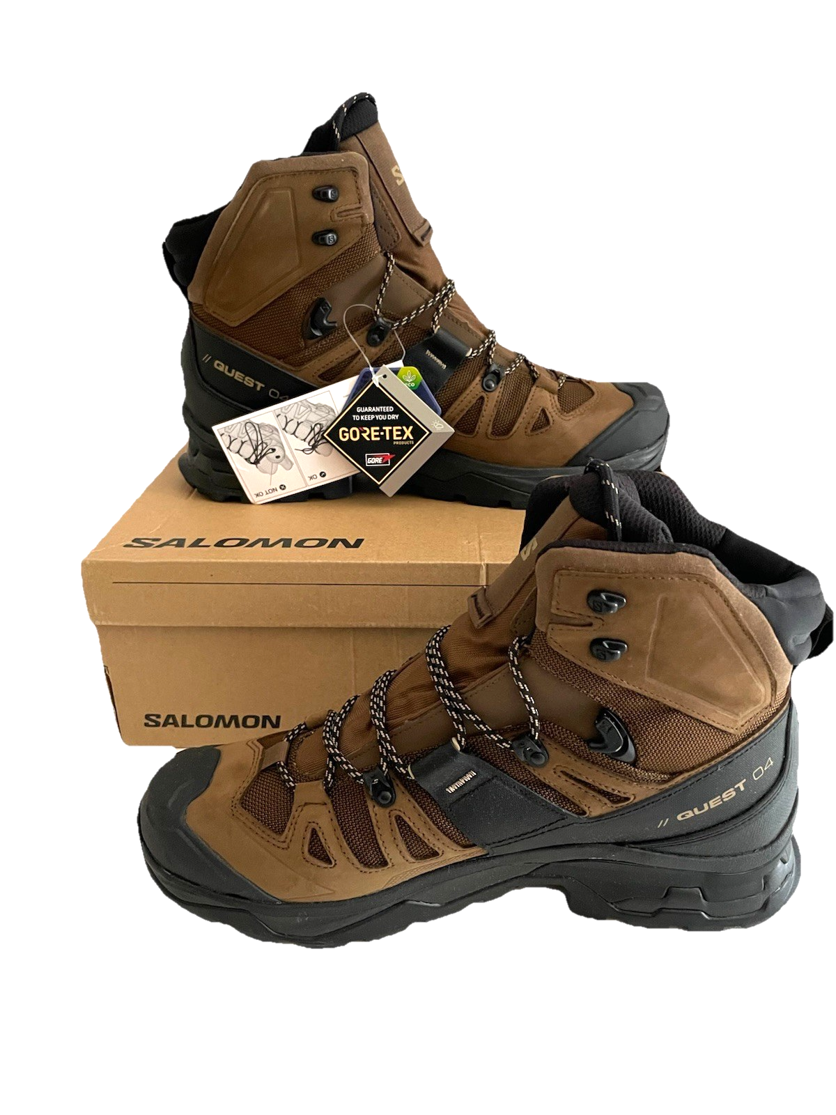 Stivali da trekking Salomon Quest 4 Gore Tex GTX impermeabili da uomo 12 Desert Palm nuovi con scatola