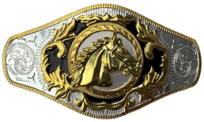 Western Pferdekopf vergoldet & versilbert Cowboy Rodeo Gürtelschnalle groß