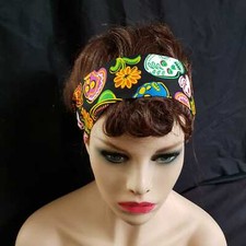 Day of the dead skeleton Wired Headband Bandana Hair Band Rockabilly Retro Scarf