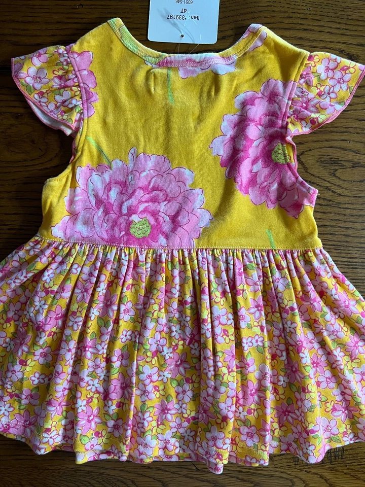 NUEVO CON ETIQUETAS Bebé Lulu Lucinda Conjunto Floral Túnica y Pantalones Cortos Niñas Rosa y Amarillo Talla 4T Foto 4 de 4