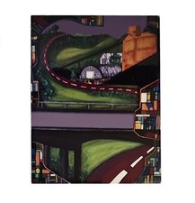 Vintage Mexico Ceramic Tile Art Surrealist Industrial Landscape Hand Painted