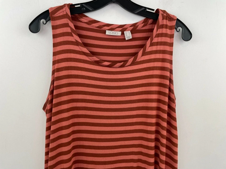 Logo Lori Goldstein túnica mediana top rosa bolsillos rayas cortas jersey A48-13 Foto 3 de 4