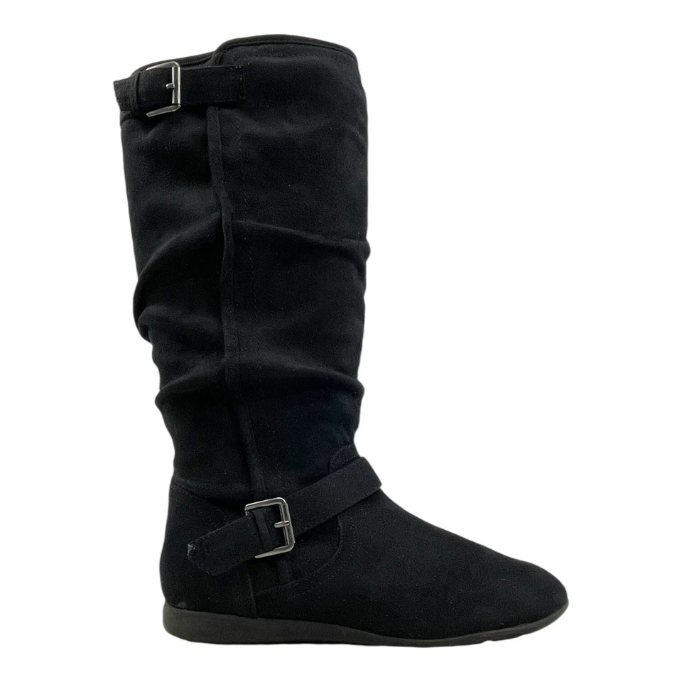 INFORME Mujeres 9 Shanna Gamuza Cuero Botas Holgadas Hasta la Rodilla Hebilla de Montar NEGRAS Foto 2 de 4