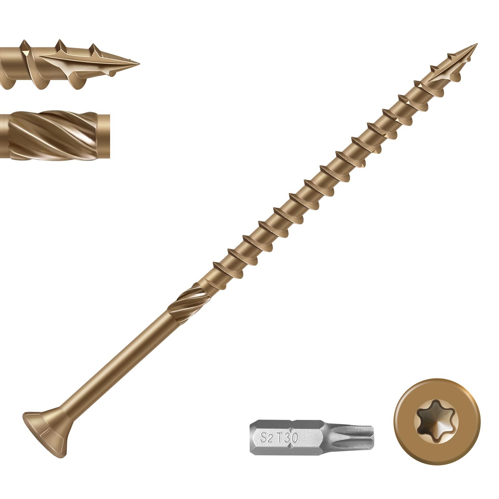 Heavy-Duty 6 Inch T30 Torx Bronze Deck Screws 1lb 21-Pack