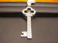 2 Ct Round Cut Moissanite Men's Key Pendant Charm 14K White Gold Plated Silver