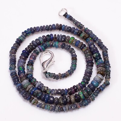 30 Ct. Black Ethiopian Opal Gemstone Rondelle Smooth Beads Necklace 16.5'' A-3150