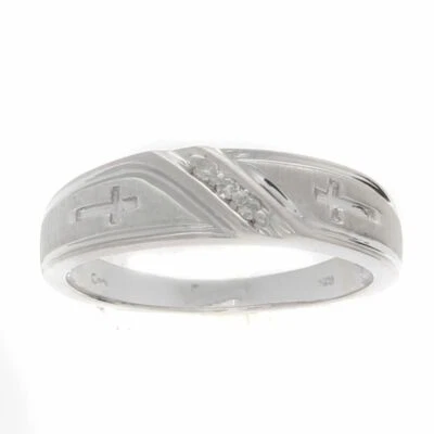 Natural Diamond Accent Wedding Band Men's Ring 10k White Gold - Image 1 of 2