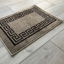Machine Washable Non Slip Greek Key Romany Doormat Mat Biscuit Dark Beige Rug