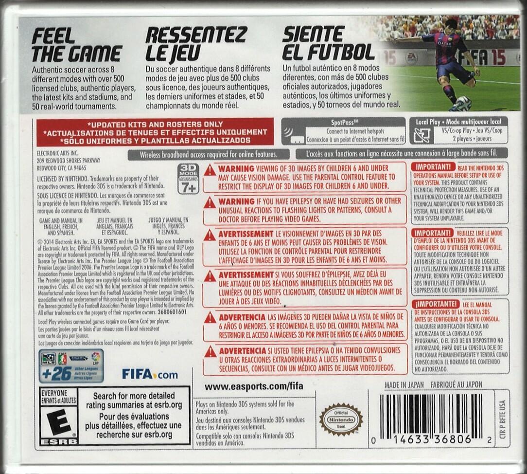 FIFA Soccer 15 3DS (Brand New Factory Sealed US Version) Nintendo