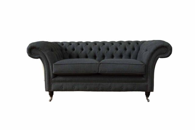 Chesterfield Sofa 3 Sitzer Couch Polster Stoff Couchen Grau Textil Neu