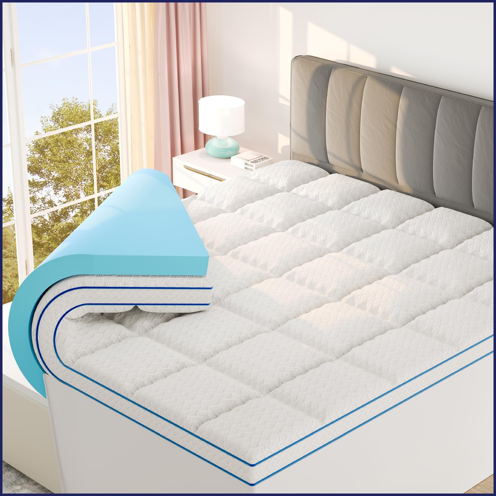 Dual Layer 4 Inch Memory Foam Mattress Topper - Cal King Mattress Topper - Co...
