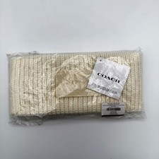 Coach Cable Knit Winter Headband Cream White Horse and Carriage Logo New