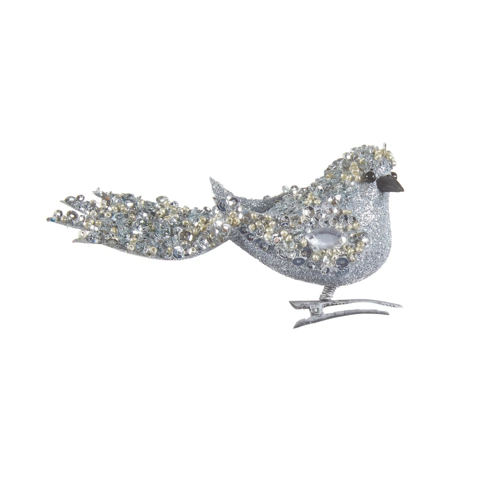 Silver Bird Christmas Tree Clip on Decorations Ornaments 11cm Sparkle Finish x 6 - Image 4 of 4