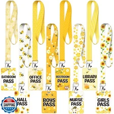 Teling 8 Sets Hall Pass Lanyards and School Passes Set Unbreakable PVC Passes