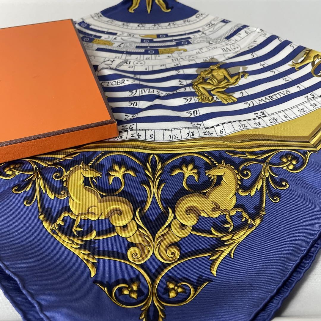 Hermes Carre 90 Silk Scarf in Navy Blue Imported from Japan 2505-83