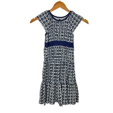 Tea Collection Girls Printed Tiered Twirl Dress Sz 6 Blue Cotton Cap Sleeve