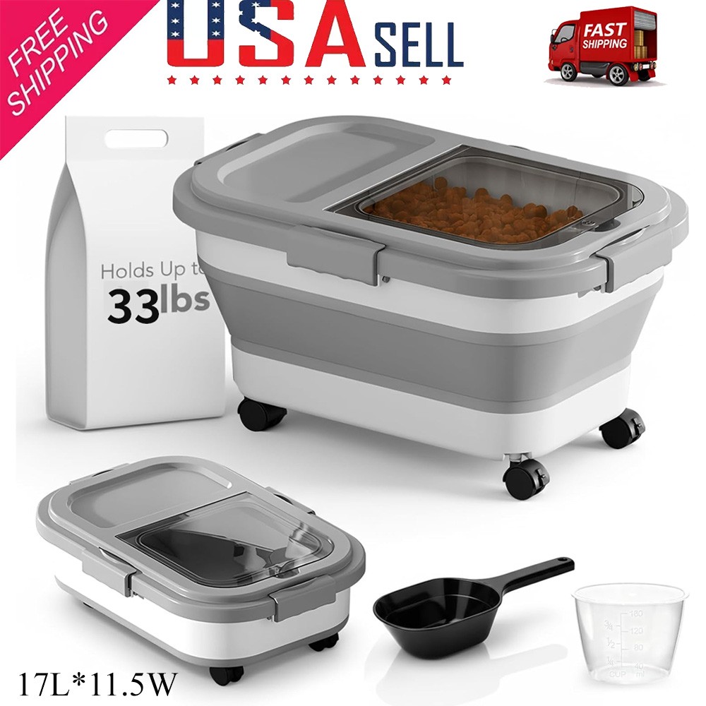Storage Container 33 Lb Airtight Pet Food Bin With Scoop