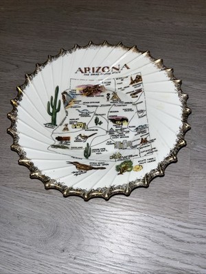 Vintage Arizona Souvenir Plate   Map Design Japan Gold Trim S-518 8  Decorative