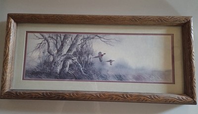 Vintage Supote Krikul Rustic Framed Wildlife Print Featuring Flying Pheasants