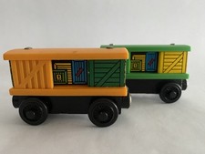 Thomas  Friends Wooden Railway Train Tank Engine - Green Yellow Box Car Lot x2