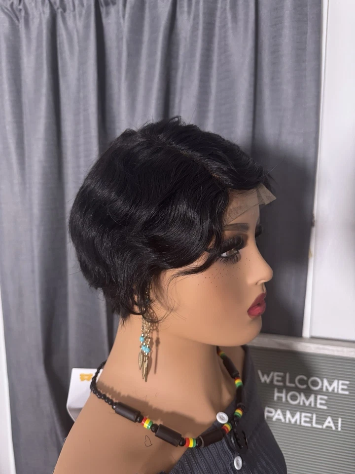 Парик короткой стрижки Pixie из натуральных волос вьющийся и бесклеевой - Изображение 2 из 4