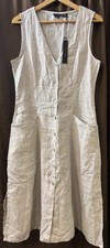NWT!~TAHARI Button Front Linen Dress~Oatmeal~Side Slit~Pockets~Size US 10