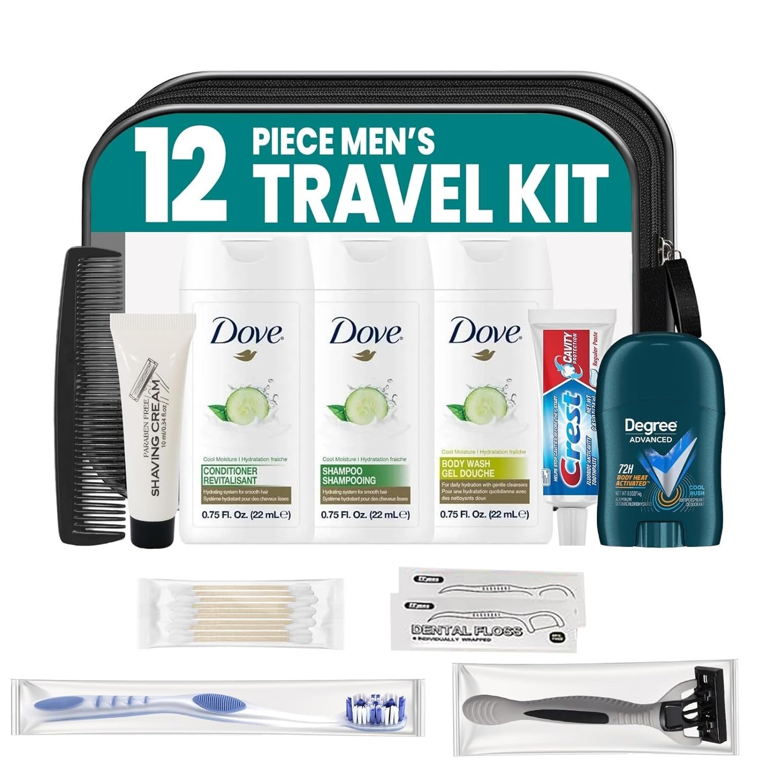 12 Piece Men’s Travel Hygiene Kit with Toiletries & Grooming Essentials, TSA-... thumbnail 3