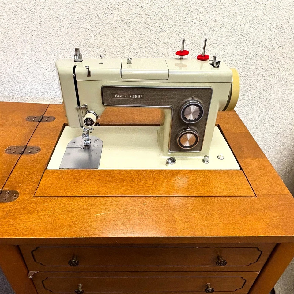 Vintage Sears Kenmore Sewing Machine and Cabinet - Image 3 of 4
