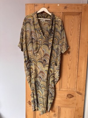 Hundert Sterne Rachel Kleid marmoriert grün Boho Kaftan Maxi S M 12 14