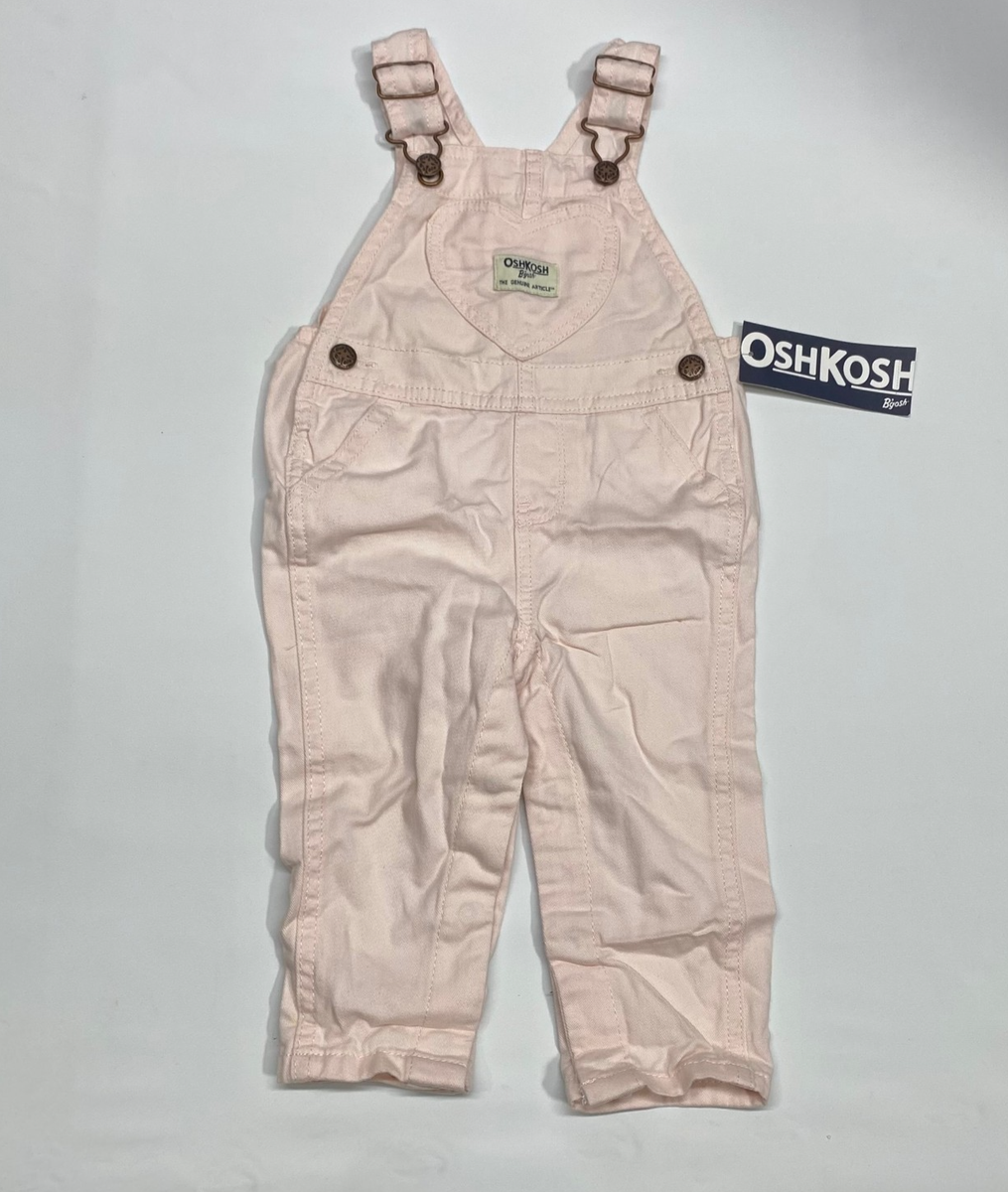 New OshKosh Bgosh Overalls Baby 12M Pink Heart Pocket Adjustable