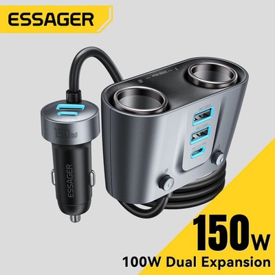 150W USB C Car Charger Cigarette Lighter Splitter QC 3.0 Type C PD Fast Charging