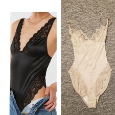 Lace Trim Bodysuit Teddy Lingerie Nightgown Tan