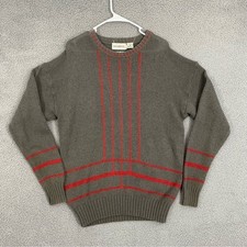 VTG Stockbridge  Sweater Men XL Gray Red Stripe Shetland Wool Blend Pullover