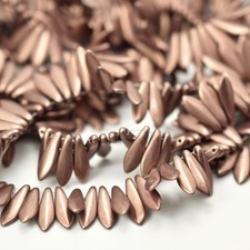 25 Beads - 2-Hole 5x16mm Dagger - Sueded Gold Ash Rose - Czech Glass, CzechMates