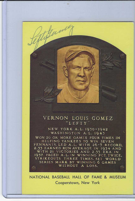 Lefty Gomez Autographed Gold HOF Plaque Postcard...Beckett Authenticated!!