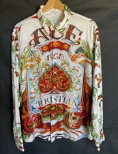 CHRISTIAN AUDIGIER Size L RARE Ace Queen Spades Men's Long Slv Button Down Shirt