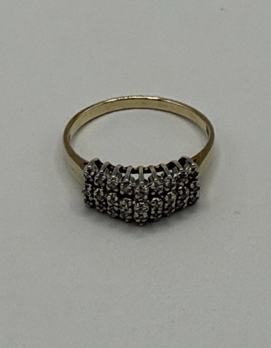 10K Yellow Gold 3 Row Diamond Ring Ladies Size 8.25 Vintage