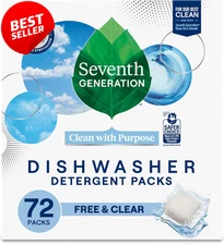 Dishwasher Detergent Packs Free Clear Tabs 72 Count Sparkling Dishes US